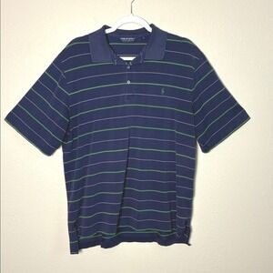 POLO GOLF RALPH LAUREN Men Large‎ Navy Striped Short Sleeve Polo Pima Cotton